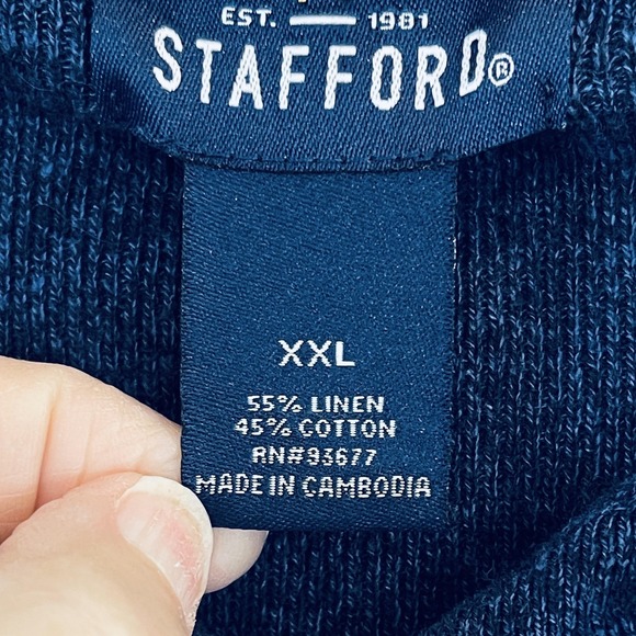 Stafford Polo Shirt Mens 2XL Blue Linen Cotton Soft Knit Casual Short Sleeve - Picture 2 of 9